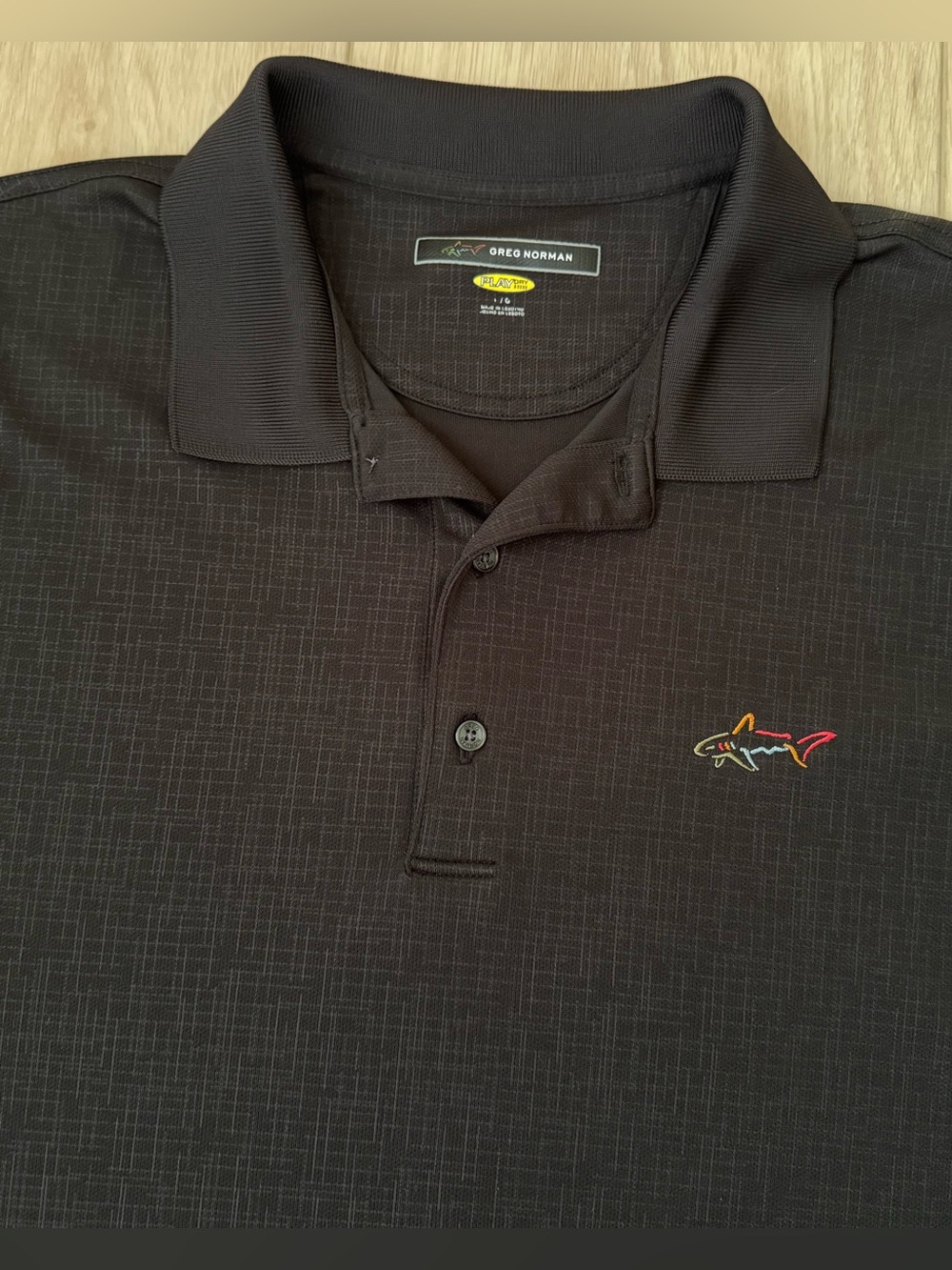 Mens black patterned Greg Norman Large short sleeve golf polo shirt Play Dry